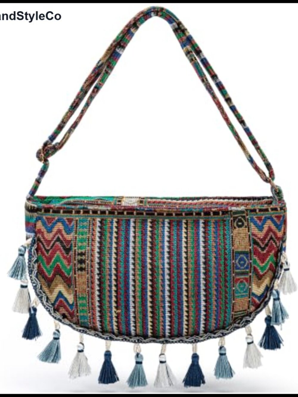 Boho Crescent Woven Tassel Crossbody Bag Adjustable Strap Sling Purse